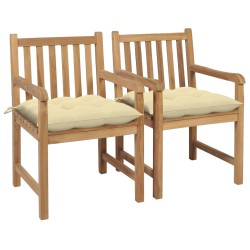 vidaXL Gartenstühle 2 Stk. mit Cremeweißen Kissen Massivholz Teak