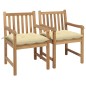 vidaXL Gartenstühle 2 Stk. mit Cremeweißen Kissen Massivholz Teak vidaXL Gartenstühle 2 Stk. mit Cremeweißen Kissen Massivholz Teak