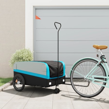 vidaXL Fahrradanhänger Schwarz und Blau 45 kg Eisen