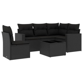 vidaXL 6-tlg. Garten-Sofagarnitur mit Kissen Schwarz Poly Rattan