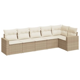 vidaXL 6-tlg. Garten-Sofagarnitur mit Kissen Beige Poly Rattan