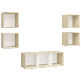 vidaXL 5-tlg. TV-Schrank-Set Weiß Sonoma-Eiche Holzwerkstoff