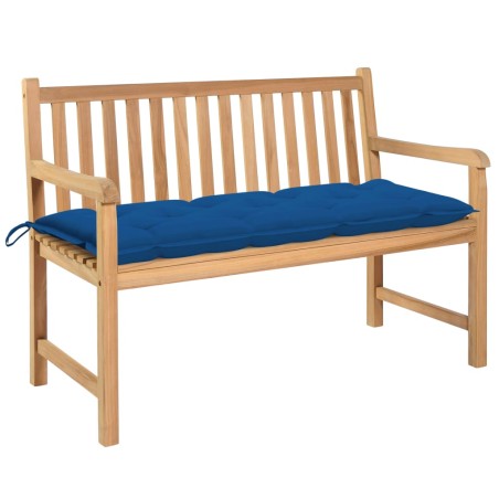 Gartenbank mit Blauer Auflage 120 cm Massivholz Teak