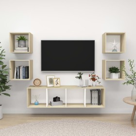 vidaXL 5-tlg. TV-Schrank-Set Weiß Sonoma-Eiche Holzwerkstoff