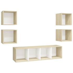 vidaXL 5-tlg. TV-Schrank-Set Weiß Sonoma-Eiche Holzwerkstoff