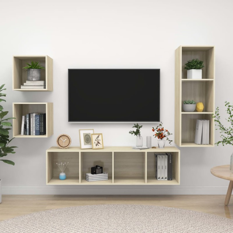 vidaXL 4-tlg. TV-Schrank-Set Sonoma-Eiche Holzwerkstoff vidaXL 4-tlg. TV-Schrank-Set Sonoma-Eiche Holzwerkstoff