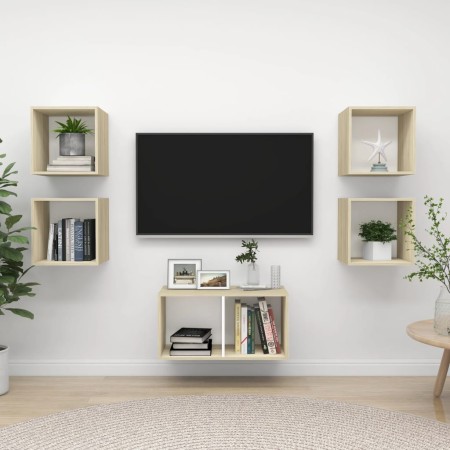 vidaXL 5-tlg. TV-Schrank-Set Weiß Sonoma-Eiche Holzwerkstoff