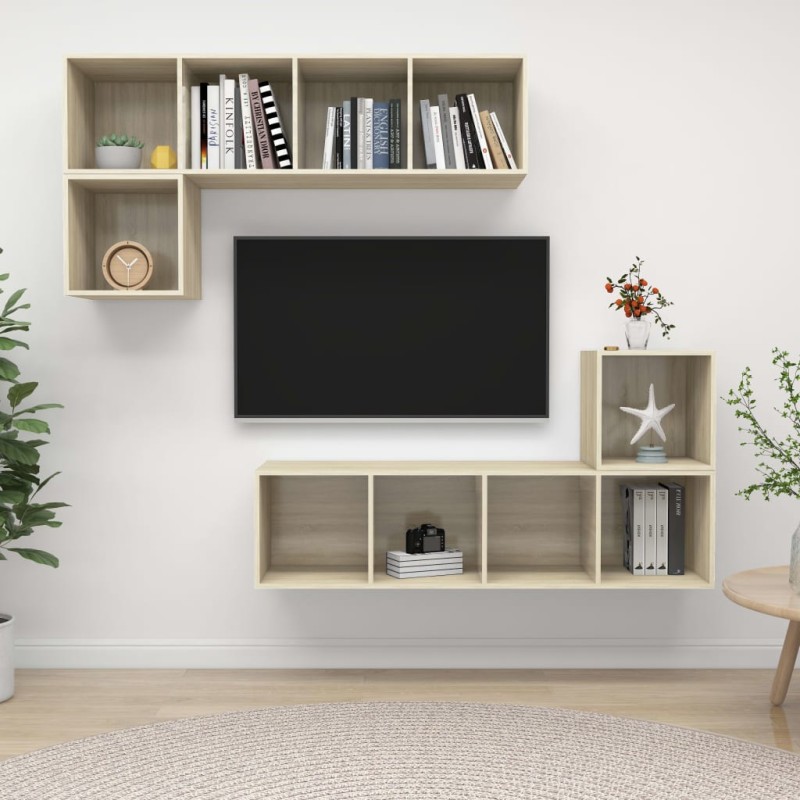 vidaXL 4-tlg. TV-Schrank-Set Sonoma-Eiche Holzwerkstoff vidaXL 4-tlg. TV-Schrank-Set Sonoma-Eiche Holzwerkstoff