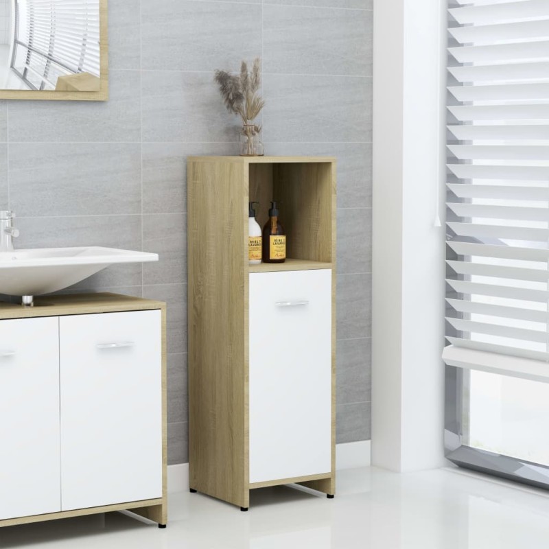 vidaXL Badezimmerschrank Weiß Sonoma-Eiche 30x30x95 cm Holzwerkstoff