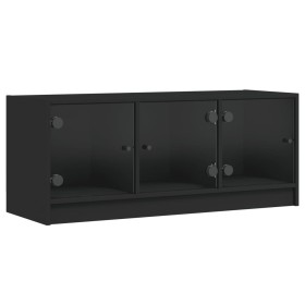 vidaXL TV-Schrank mit Glastüren Schwarz 102x37x42 cm