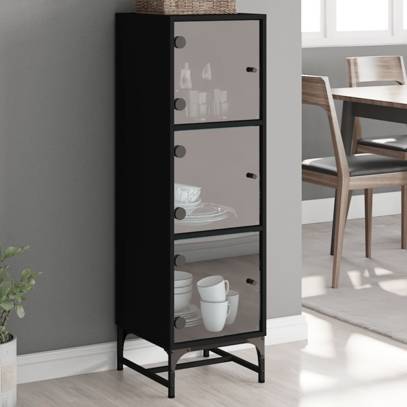 vidaXL Highboard mit Glastüren Schwarz 35x37x120 cm vidaXL Highboard mit Glastüren Schwarz 35x37x120 cm