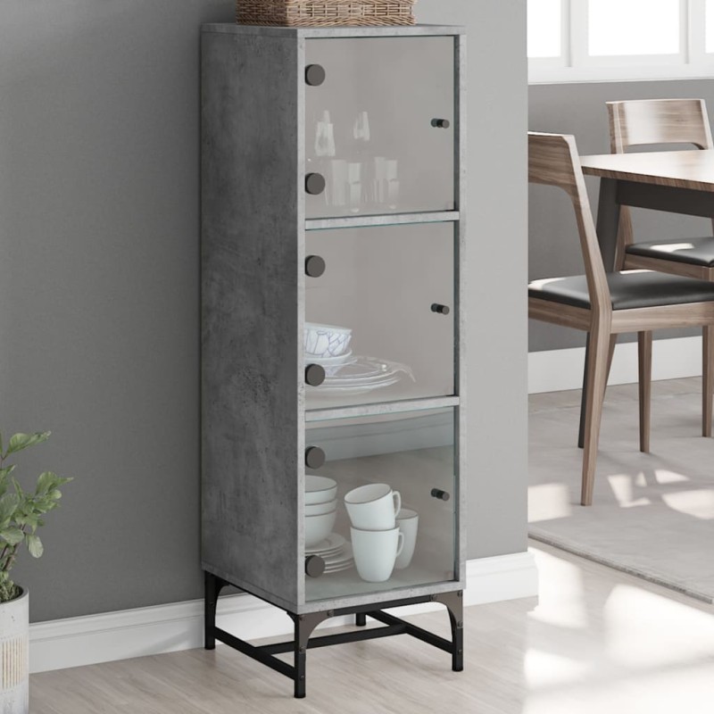 vidaXL Highboard mit Glastüren Betongrau 35x37x120 cm vidaXL Highboard mit Glastüren Betongrau 35x37x120 cm
