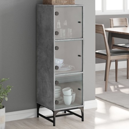 vidaXL Highboard mit Glastüren Betongrau 35x37x120 cm