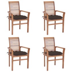 Essstühle 4 Stk. mit Taupe Kissen Massivholz Teak