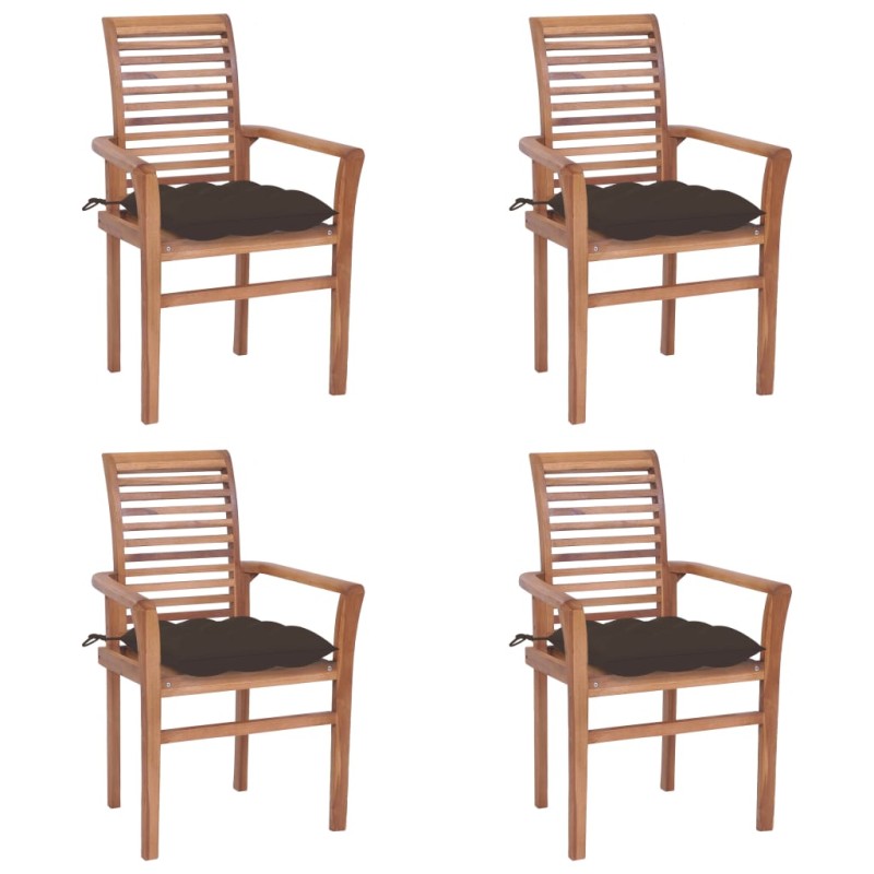 Essstühle 4 Stk. mit Taupe Kissen Massivholz Teak Essstühle 4 Stk. mit Taupe Kissen Massivholz Teak