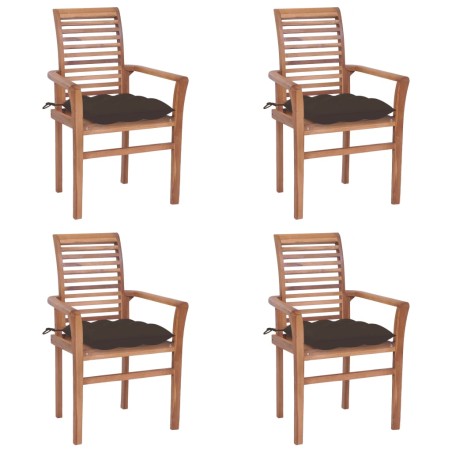 Essstühle 4 Stk. mit Taupe Kissen Massivholz Teak