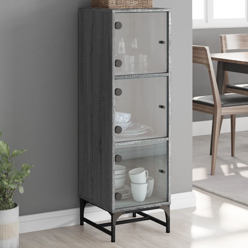 vidaXL Highboard mit Glastüren Grau Sonoma 35x37x120 cm vidaXL Highboard mit Glastüren Grau Sonoma 35x37x120 cm