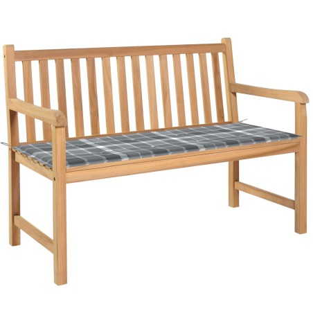 Gartenbank Graue Karomuster-Auflage 120 cm Massivholz Teak
