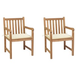 vidaXL Gartenstühle 2 Stk. mit Cremeweißen Kissen Massivholz Teak