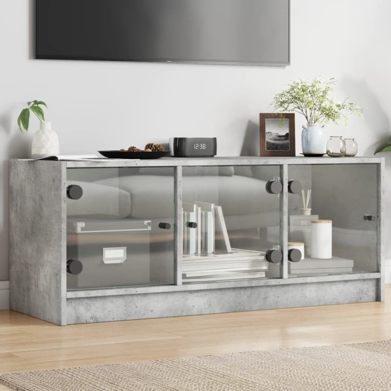 vidaXL TV-Schrank mit Glastüren Betongrau 102x37x42 cm vidaXL TV-Schrank mit Glastüren Betongrau 102x37x42 cm