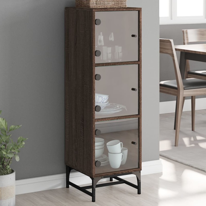 vidaXL Highboard mit Glastüren Braun Eichen-Optik 35x37x120 cm vidaXL Highboard mit Glastüren Braun Eichen-Optik 35x37x120 cm