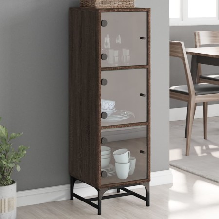 vidaXL Highboard mit Glastüren Braun Eichen-Optik 35x37x120 cm