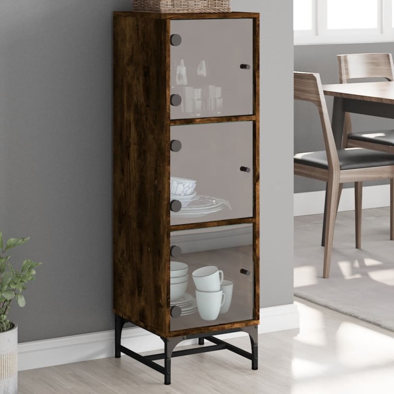 vidaXL Highboard mit Glastüren Räuchereiche 35x37x120 cm vidaXL Highboard mit Glastüren Räuchereiche 35x37x120 cm