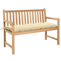 Gartenbank mit Cremeweißer Auflage 120 cm Massivholz Teak