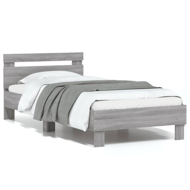 vidaXL Bettgestell mit Kopfteil Grau Sonoma 90x190 cm Holzwerkstoff vidaXL Bettgestell mit Kopfteil Grau Sonoma 90x190 cm Holzwerkstoff