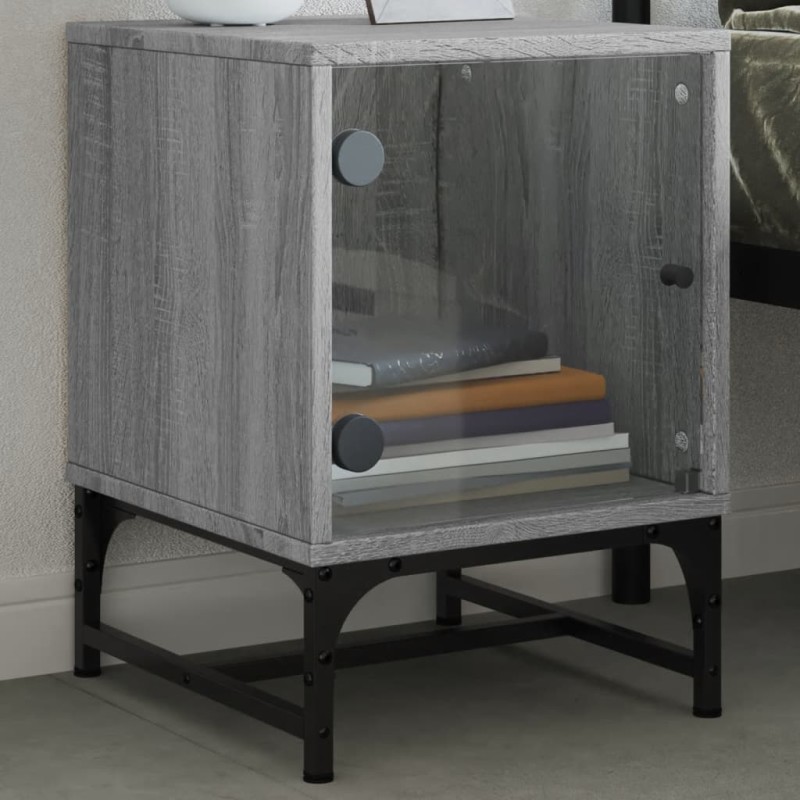 vidaXL Nachttisch mit Glastür Grau Sonoma 35x37x50 cm vidaXL Nachttisch mit Glastür Grau Sonoma 35x37x50 cm
