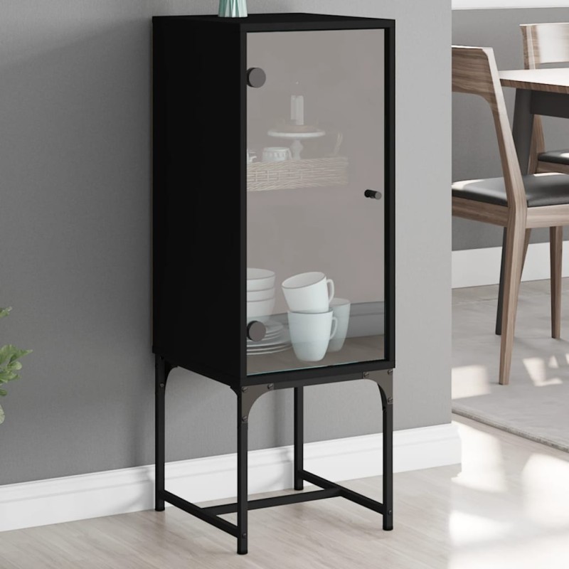 vidaXL Beistellschrank mit Glastür Schwarz 35x37x100 cm vidaXL Beistellschrank mit Glastür Schwarz 35x37x100 cm