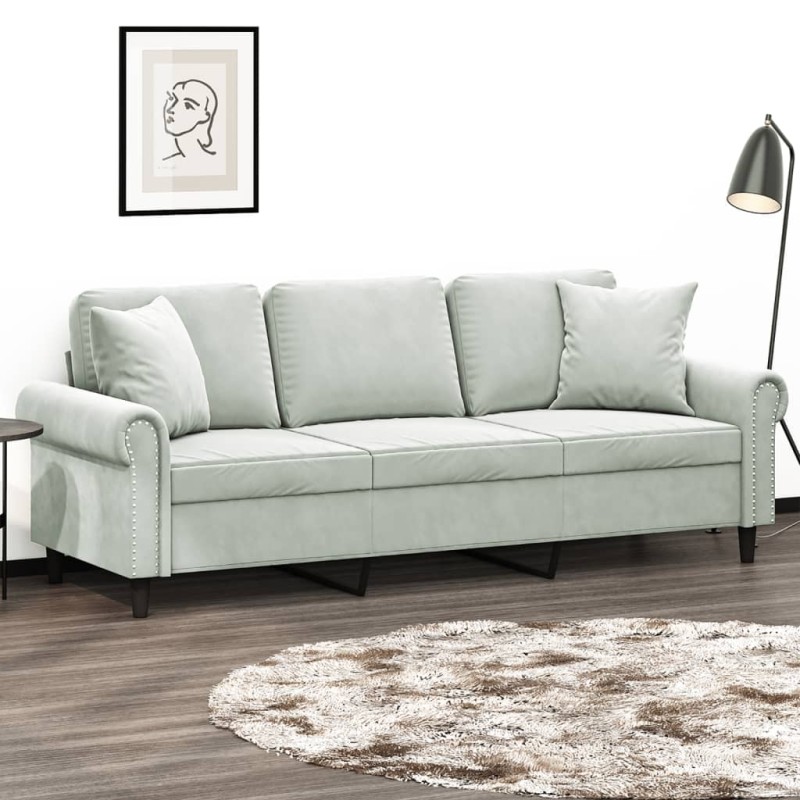 vidaXL 3-Sitzer-Sofa mit Zierkissen Hellgrau 180 cm Samt vidaXL 3-Sitzer-Sofa mit Zierkissen Hellgrau 180 cm Samt