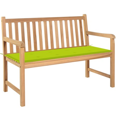 Gartenbank mit Hellgrüner Auflage 120 cm Massivholz Teak