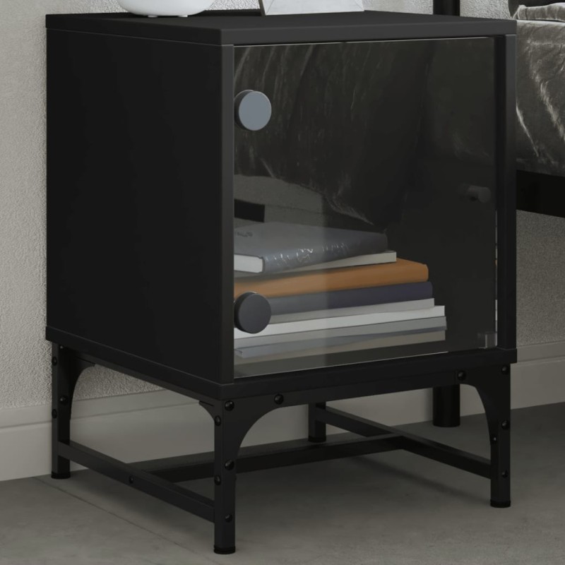 vidaXL Nachttisch mit Glastür Schwarz 35x37x50 cm vidaXL Nachttisch mit Glastür Schwarz 35x37x50 cm