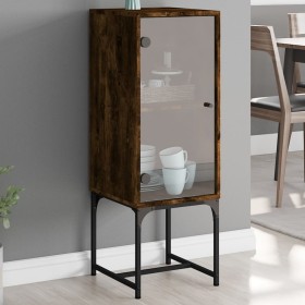 vidaXL Beistellschrank mit Glastür Räuchereiche 35x37x100 cm