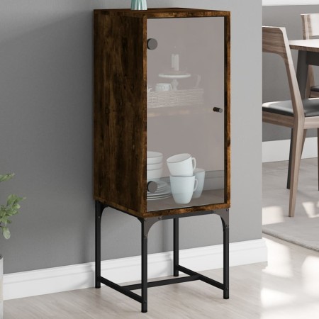 vidaXL Beistellschrank mit Glastür Räuchereiche 35x37x100 cm