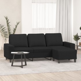 vidaXL 3-Sitzer-Sofa mit Hocker Schwarz 180 cm Stoff