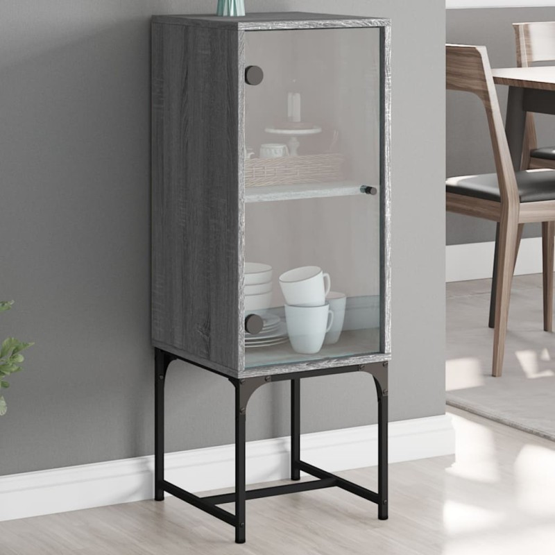 vidaXL Beistellschrank mit Glastür Grau Sonoma 35x37x100 cm vidaXL Beistellschrank mit Glastür Grau Sonoma 35x37x100 cm