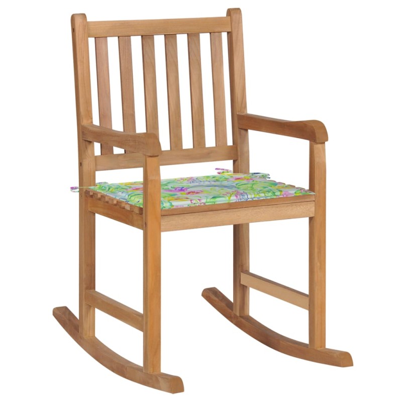 Schaukelstuhl mit Blattmuster Kissen Massivholz Teak Schaukelstuhl mit Blattmuster Kissen Massivholz Teak