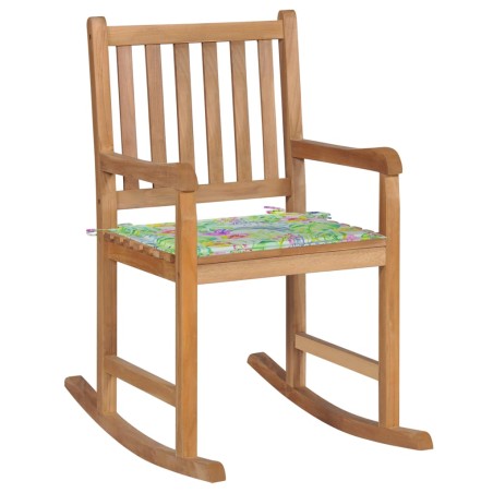 Schaukelstuhl mit Blattmuster Kissen Massivholz Teak