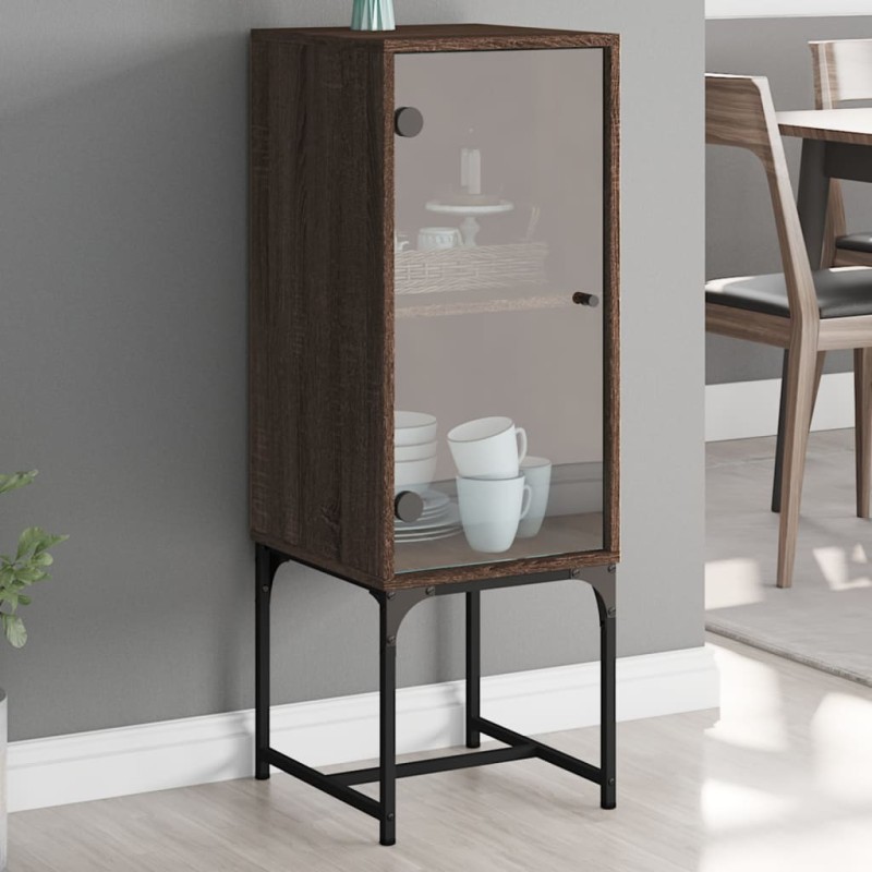 vidaXL Beistellschrank mit Glastür Braun Eichen-Optik 35x37x100 cm vidaXL Beistellschrank mit Glastür Braun Eichen-Optik 35x37x100 cm