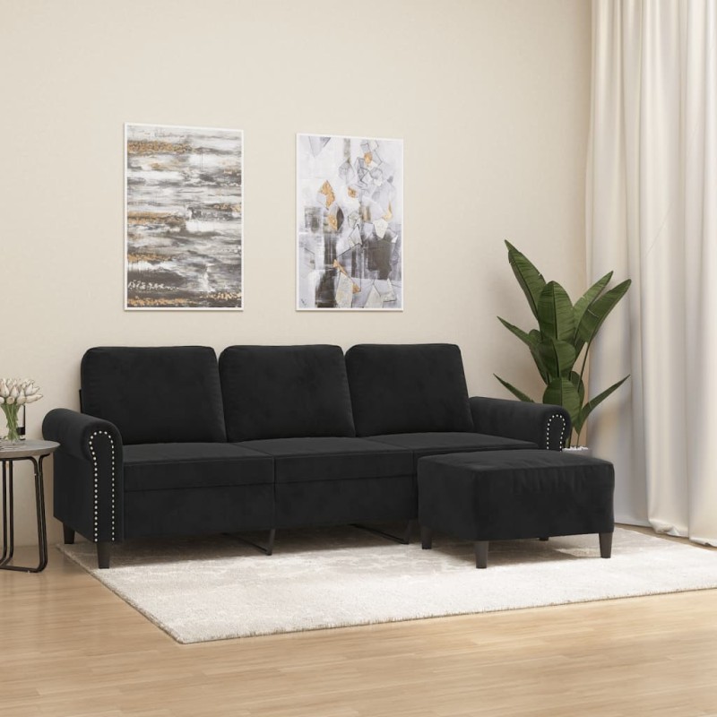 vidaXL 3-Sitzer-Sofa mit Hocker Schwarz 180 cm Samt vidaXL 3-Sitzer-Sofa mit Hocker Schwarz 180 cm Samt