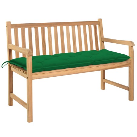 vidaXL Gartenbank mit Grüner Auflage 120 cm Massivholz Teak 