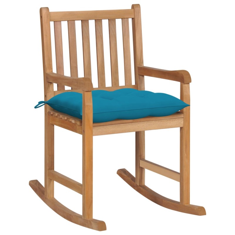 Schaukelstuhl mit Hellblauem Kissen Massivholz Teak Schaukelstuhl mit Hellblauem Kissen Massivholz Teak