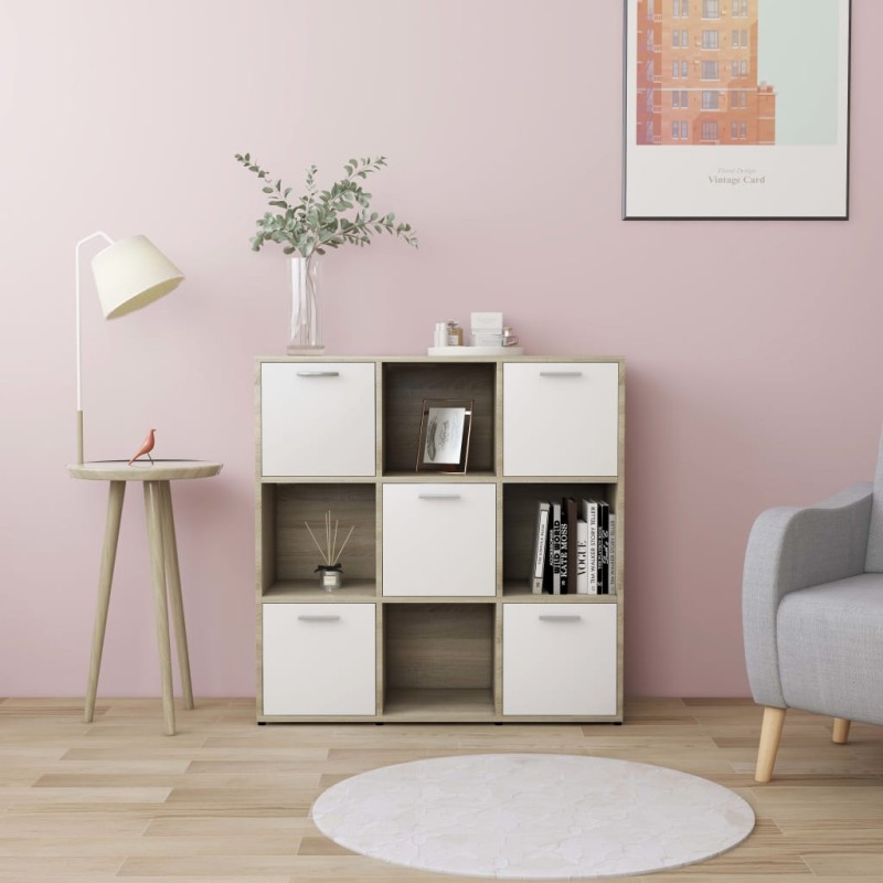 vidaXL Bücherregal Weiß Sonoma-Eiche 90x30x90 cm Holzwerkstoff vidaXL Bücherregal Weiß Sonoma-Eiche 90x30x90 cm Holzwerkstoff