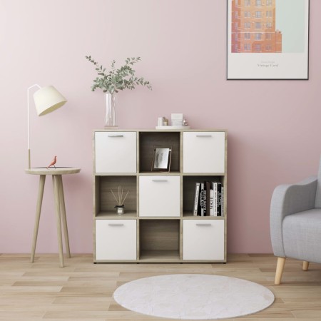 vidaXL Bücherregal Weiß Sonoma-Eiche 90x30x90 cm Holzwerkstoff