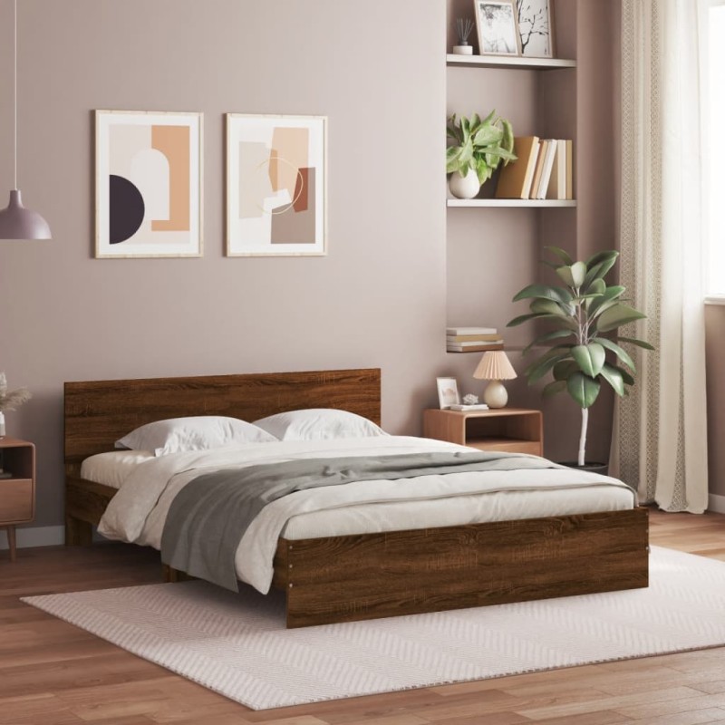 vidaXL Bettgestell mit Kopfteil Braun Eiche-Optik 140x190 cm vidaXL Bettgestell mit Kopfteil Braun Eiche-Optik 140x190 cm