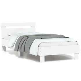vidaXL Bettgestell mit Kopfteil und LED-Leuchten Weiß 90x200 cm