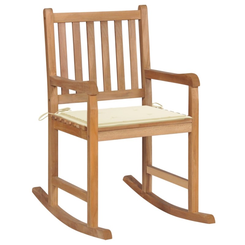 Schaukelstuhl mit Cremeweißem Kissen Massivholz Teak Schaukelstuhl mit Cremeweißem Kissen Massivholz Teak
