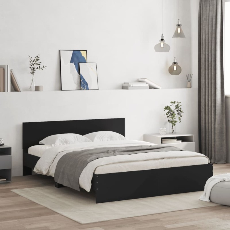 vidaXL Bettgestell mit Kopfteil Schwarz 140x190 cm vidaXL Bettgestell mit Kopfteil Schwarz 140x190 cm